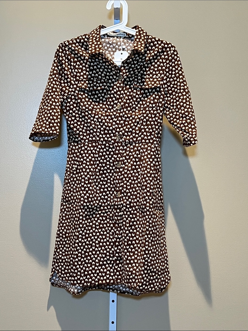 Brown & Cream Printed Button-Front Mini Dress